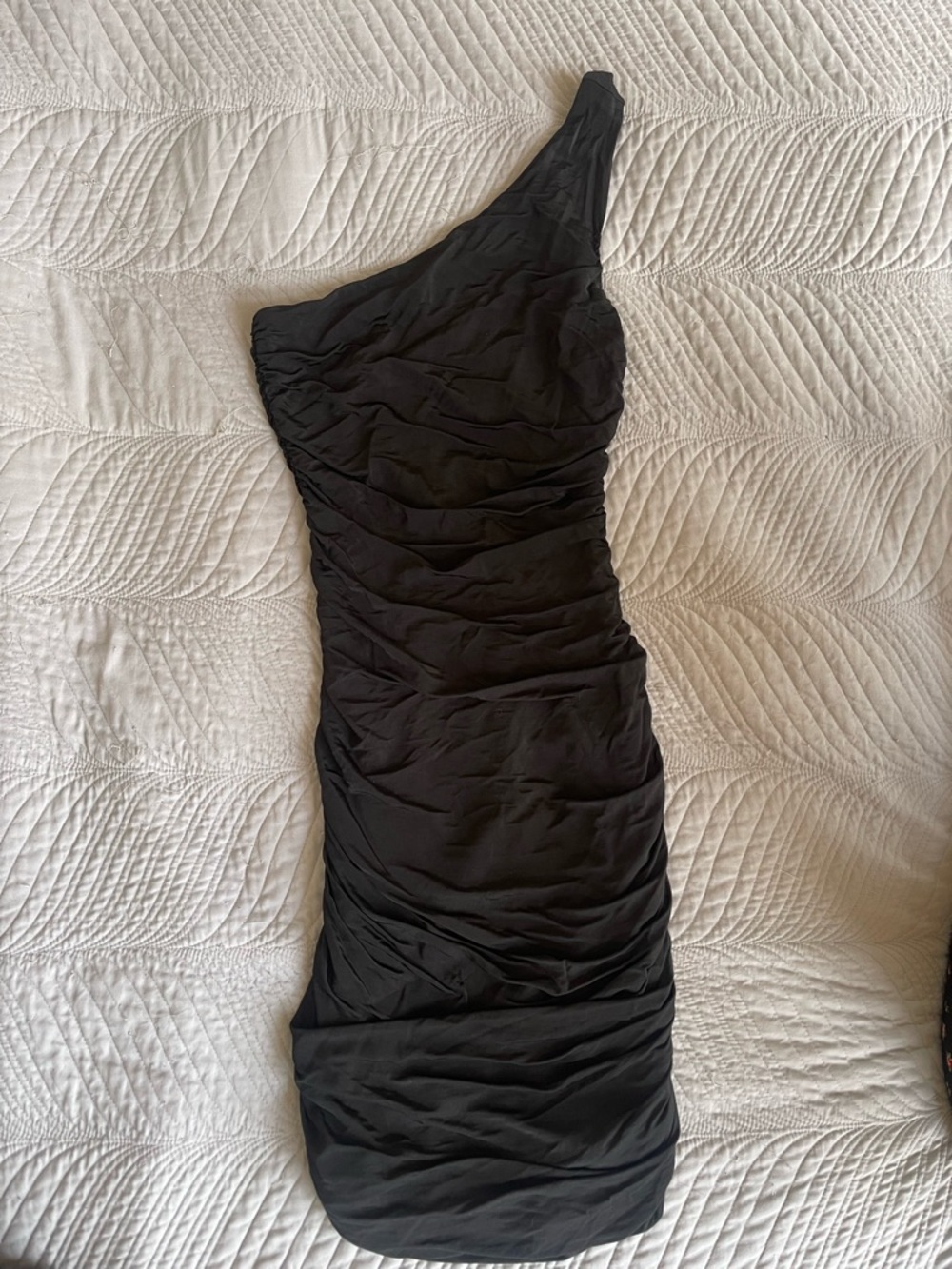 H&M One-Shoulder Black Ruched Cocktail Dress